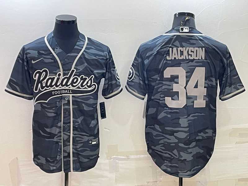 Men's Las Vegas Raiders #34 Bo Jackson Grey Camo With Patch Cool Base Stitched Baseball Jersey,We sell and wholesale Men's Las Vegas Raiders #34 Bo Jackson Grey Camo With Patch Cool Base Stitched Baseball Jersey on line form chian!